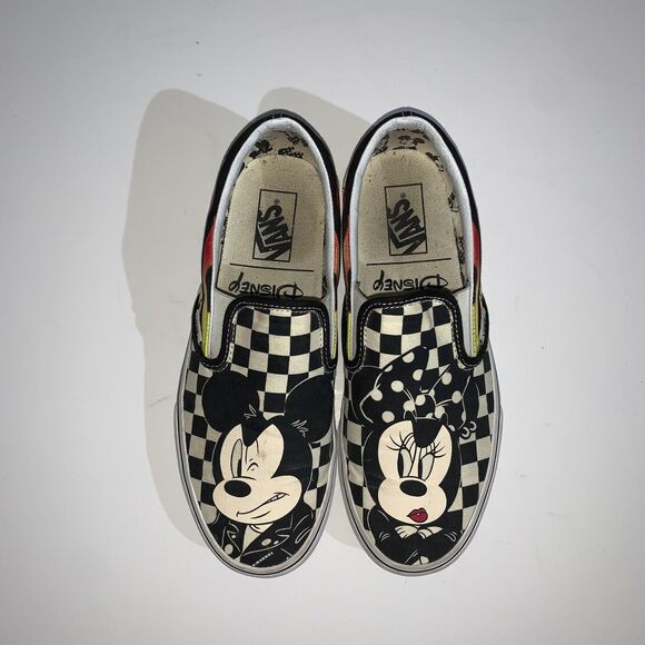 Vans x Disney Shoes Womens 9 Mens 7.5 Mickey Minnie Black Checkered Flames - Picture 5 of 9